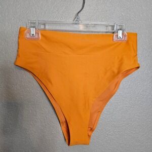 NWOT Aerie High Cut Cheeky Bikini Bottom Orange High Waisted Swimsuit Size L